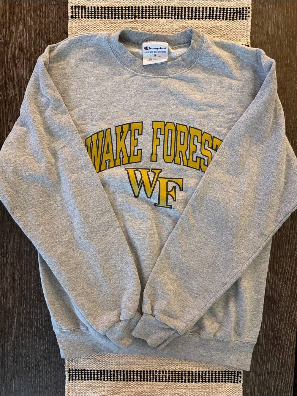 Champion Gray Wake Forest Crewneck with Yellow Wake Forest WF Logo